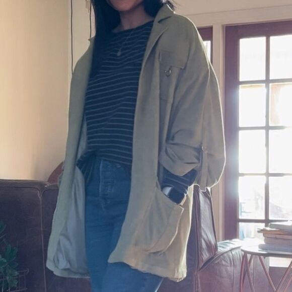 Andersen & Lauth Anthropologie Jacket Chore Utility Faux Suede Green One Size OS - Picture 7 of 8